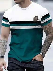Men's Fashion Casual T-Shirt, Lightweight Polyester Round Neck Short Sleeve, All Seasons Comfort, Daily Wear