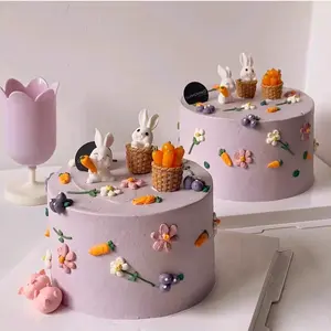 Easter Bunny Cake Topper Cute Rabbit Carrot Happy Birthday Cake Decoration for Kids 1st Birthday Party Supplies Baby Shower Gift