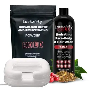 Locsanity BOLD Loc Complete Detox & Cleanse Bundle - Men's 3-Piece Natural Maintenance Kit: Gentle Daily Cleanser 3-in-1 Hydrating Wash, ACV Alternative Deep Cleansing Detox Powder, Inflatable Soaking Basin for Healthy Locs
