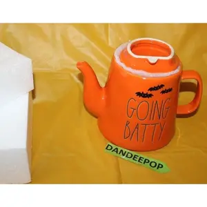Rae Dunn Going Batty Orange Halloween Theme Teapot Tea Beverage Server