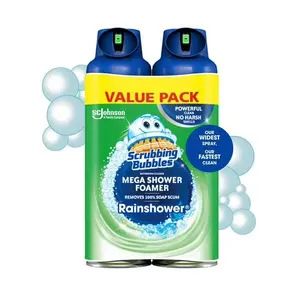 Scrubbing Bubbles Mega Shower Foamer Aerosol | Disinfectant Bathroom & Shower Cleaner | Rainshower Scent | 20 oz, 2 Count