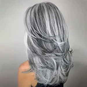 Synthetic Female Wigs Mix Grey Long Layered Wig Natural Silver Gray Wigs Women Salt and Pepper Hair Replacement Carnival Costume