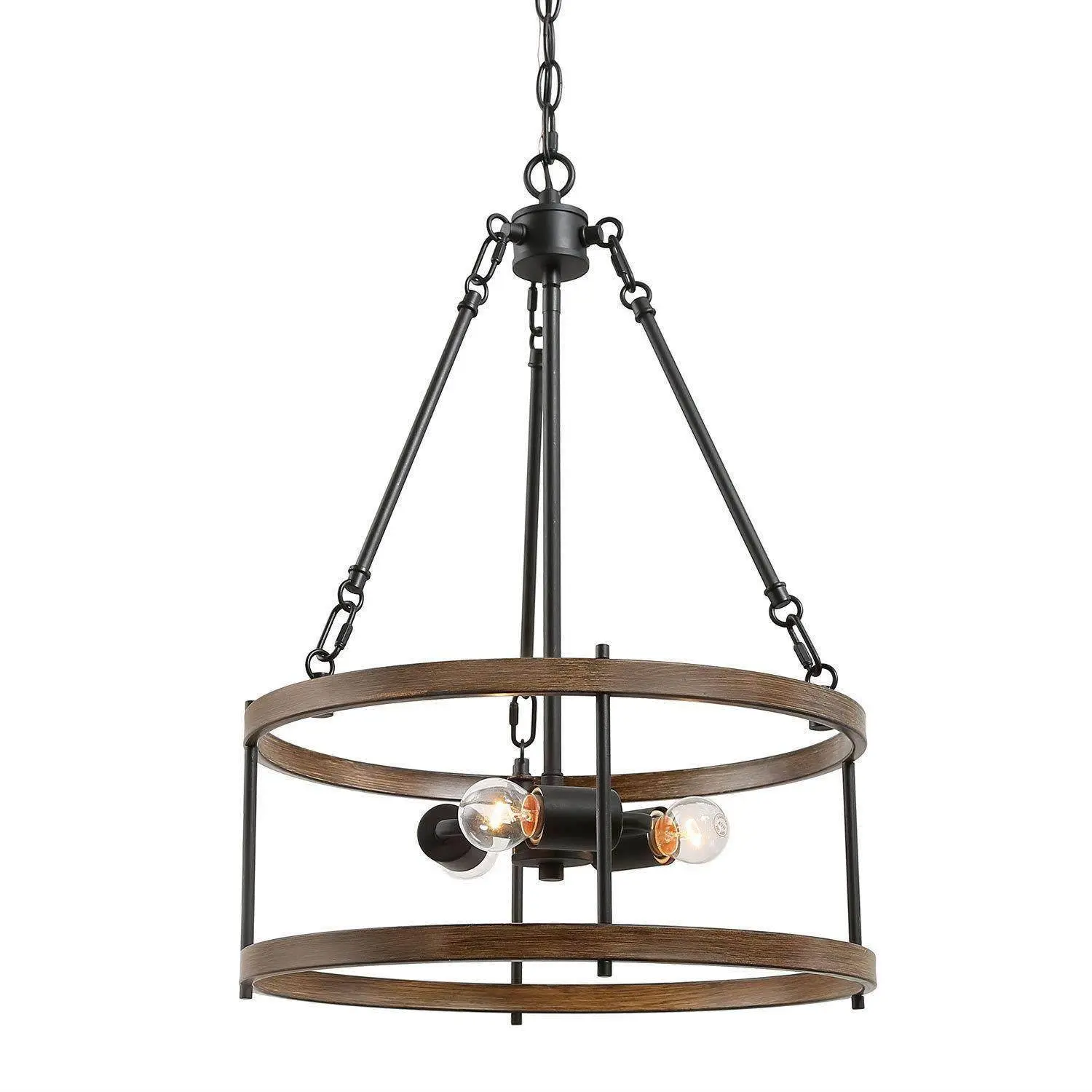 Ksana 3-Light Faux Wood Simple Double Ring Drum Chandeliers
