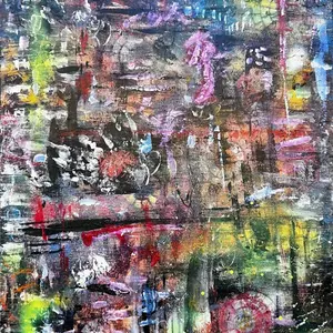 Original Painting "Chaos de Chaos" Abstract Acrylic Spray on Plywood 27x36 Inches Gloss Layered Bold Art Unique Artwork Ready to Hang MixedMediaArt ContemporaryArtStatementPiece