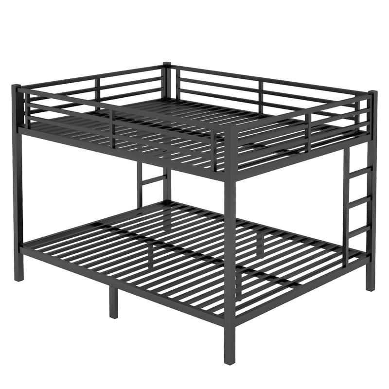 Metal Queen over Queen Bunk Bed for Teens and Adults Solid Construction Electrostatic Powder Coating Under Bed Storage 2 Side Ladders Safety Design 40 Metal Slats Space-Saving Noise Reduced