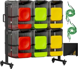 Maeklon Folding Chair Rack for 84 Chairs or 12 Tables, Heavy Duty Folding Chair Cart with Swivel Wheels, 800LBS Load Capacity, Dual-Layer Chair Storage Rack with 2 Elastic Cord and Weatherproof Cover, Black