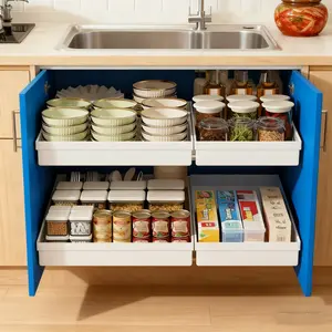 No Drill Slide Out Storage Drawer Plastic Pull Out Tray Compatible with Cabinet Doors Kitchen Pantry Home Essentials