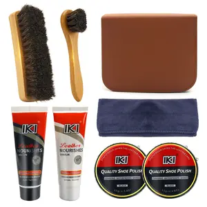 IKI Premium Leather Shoe Care Kit - Colorless & Black Lanolin, Shoe Wax, 2 Horsehair Brushes, Flannel & High-Fiber Cloths - Complete Shoe Polishing Solutio
