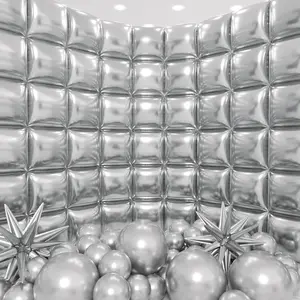 50Pcs Metallic Silver Square Foil Balloons Wall Backdrop With 79Pcs Metallic Silver Balloon Garland Arch Kit, Double Sided Balloon Tunnel For Anniversary Engagement Birthday Prom Decorations