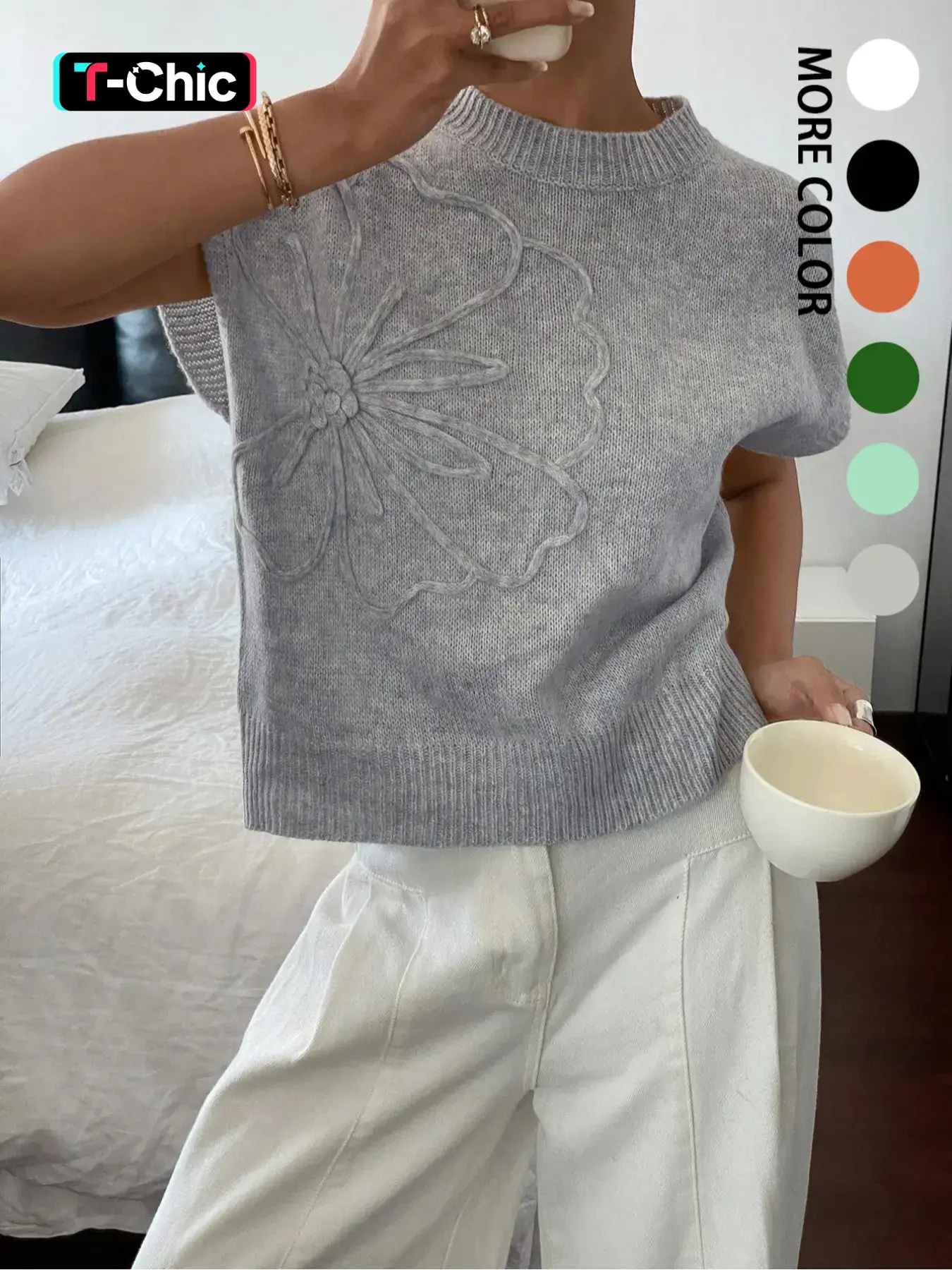 Women's Crew Neck Geometric Sweater Vest, Casual Sleeveless Jumper Vest for Daily Wear, Ladies Knitwear for All Seasons