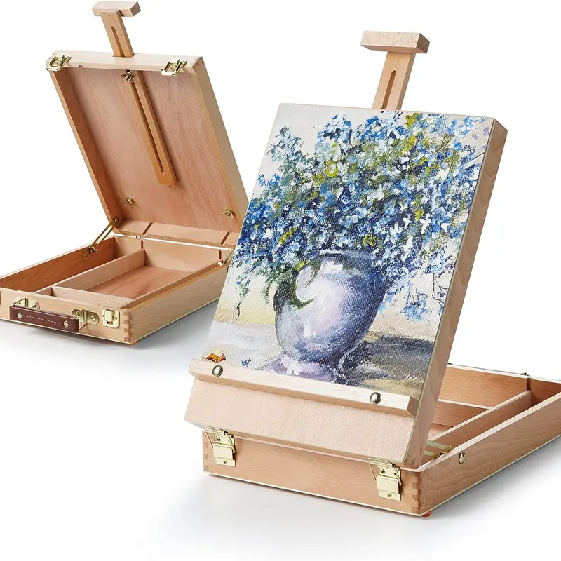ARTIFY Beginner-Friendly Wooden Beechwood Art Table Easel - Portable and Practical Storage Box with Carrying Handle, Adjustable Angles, for Students, Beginners, Artists, Showcasing Art (Back to School)