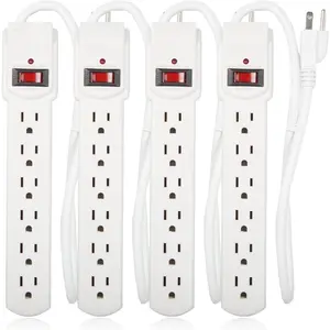 6 Outlet Power Strip Surge Protector - 300 Joules, Features Red /Off , 4 Pack, Powers Multiple Electronics and Devices Simultaneously,  for  Appliances - White