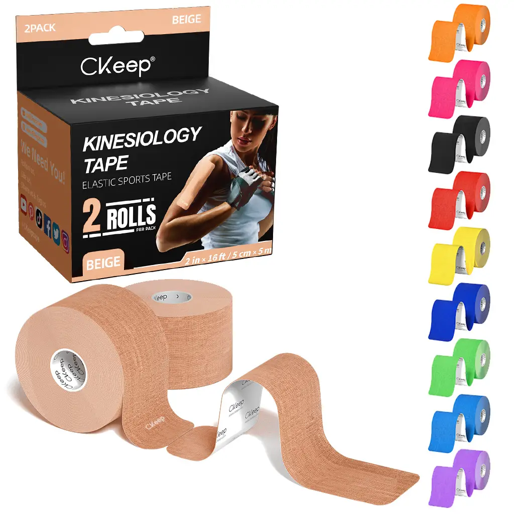 CKeep Precut Athletic Tape, 10 Different Colors, 2 Rolls, 40 Strips, 33ft, Cotton Elastic Springtok Trainer Bandage Knee Wraps