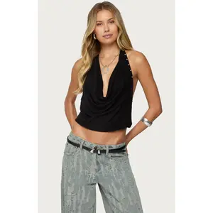 Edikted Women's Irina Stud Cowl Neck Halter Top