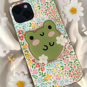 Frog Daisies Phone Grip, Hand Drawn Acrylic Phone Stand (MagSafe Base Optional)