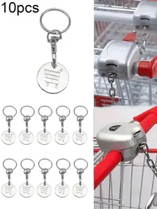 10pcs Stainless Steel Token Keychain, Supermarket Handcart Keyring, Unisex Shopping Cart Key Holder, Durable and Stylish Accessory