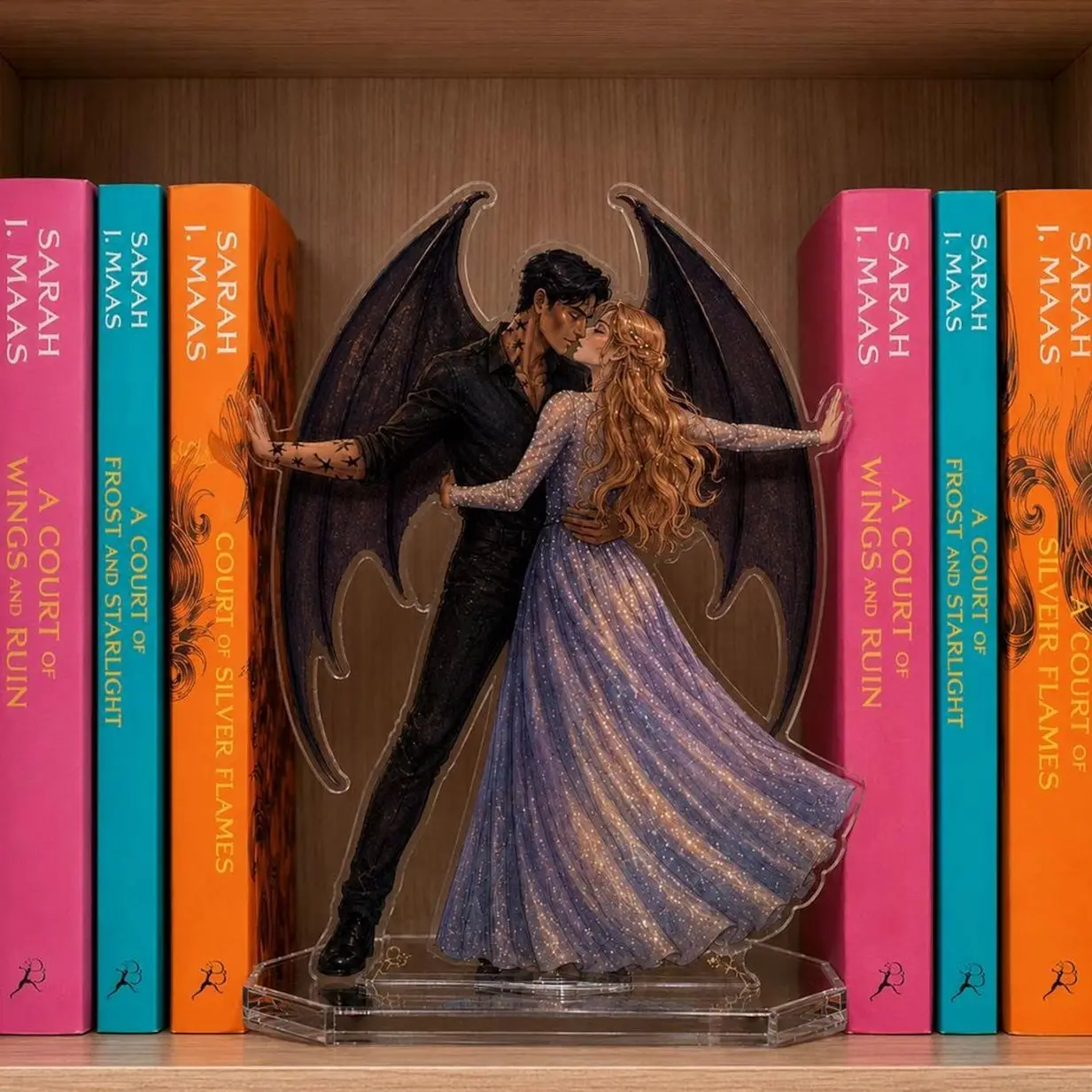 Feyre and Rhysand Bookend Standee, ACOTAR Inspired Acrylic Bookshelf Decor, Night Court Fantasy Romance Gift, Book Lover Shelf Display