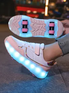 LED Light-Up Roller Skates, PU Leather Four-Wheel Inline Skates, USB Rechargeable, Detachable Wheels, All-Season Casual Shoes