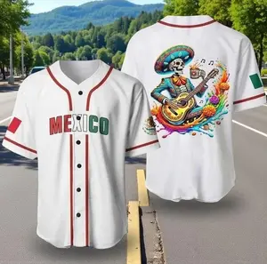 Día de Muertos Baseball Jersey – Day of the Dead Sugar Skull Mexican Festival Button Up Shirt