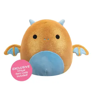 Squishmallows Adopt Me! Golden Dragon Plush, 8-Inch, Virtual Item Included, Blue Horns and Belly