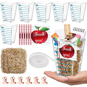 6 Set End of Year Gifts Boxes Notebook Teacher Appreciation Containers Acrylic Popcorn Box with Thank You Card Composition Book Candy Holders for Graduation Back to School Party Supplies