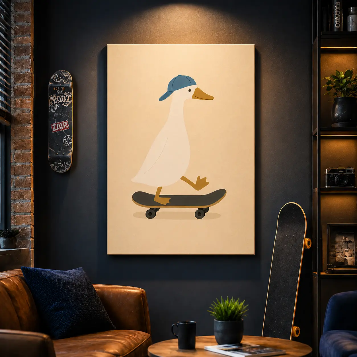 Fun & Playful Skateboarding Duck Wall Art – Cute Canvas Print for Kids Room