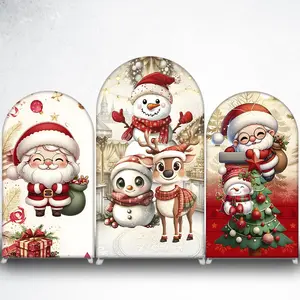 Snowman and Reindeer Christmas Arch Backdrop Cover for Winter Holiday Party