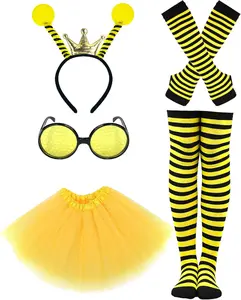 Bee Costume Accessories Set Bee Antenna Headband Sunglasses Yellow Tutu Skirt for Halloween CostumeGift.