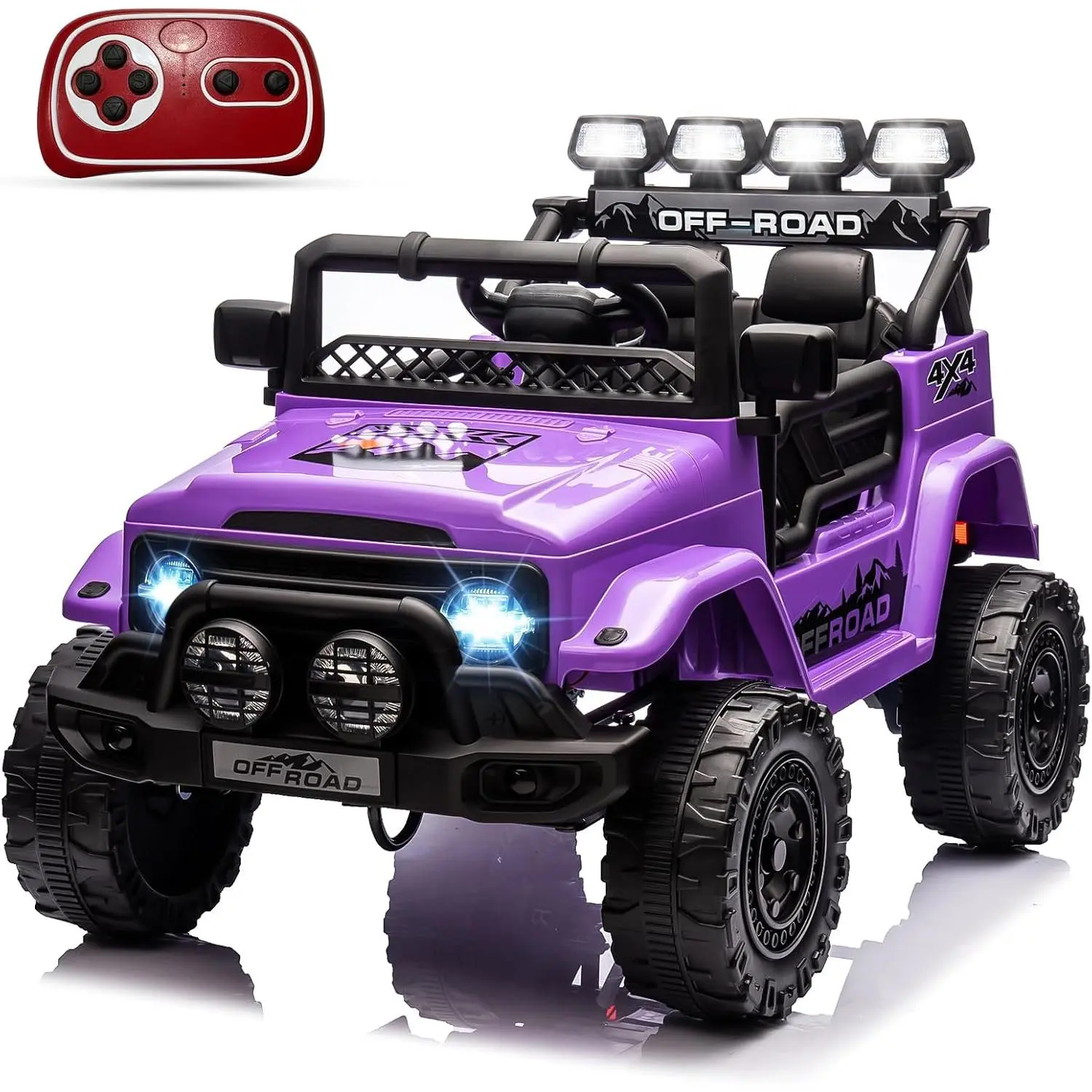 【Christmas Gift】Purple 12V Kids Ride On Truck With Remote Control Led Lights Music And Realistic Design For Ages 37 To 96 Months Purple