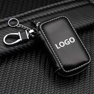 Universal PU Leather Zipper Car Key Pouch with Metal Key Ring, Protective Key Wallet Holder, Anti-Scratch Key Organizer, Car Key Protector