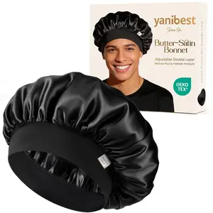 YANIBEST Satin Bonnet for Men, Satin Hair Bonnet for Sleeping, Double Layer Sleep Cap for Black Men & Women Curly Hair Braids, Black#SummerVibes tiktokshopspringglowup