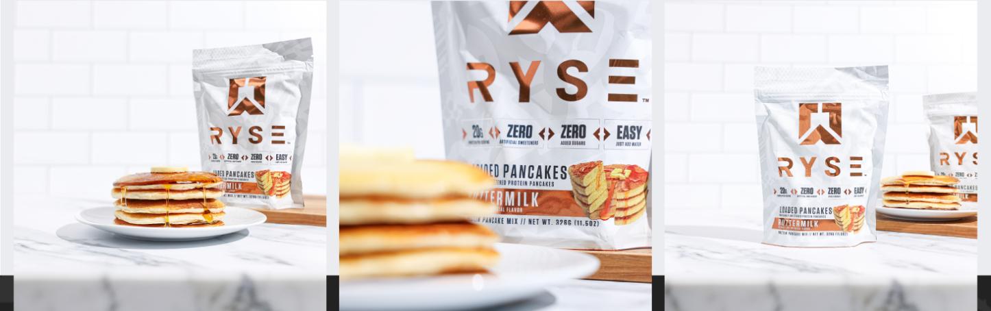 RYSE Loaded Protein Pancake & Waffle Mix - Naturally Sweetened Breakfast with 21g Protein, 3g MCTs & 2g Fiber - No Added Sugar - 6 Servings