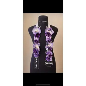 Custom purple Orchid Graduation Lei Floral Lei with Acrylic Year & Name Tag Personalized Name and Year ,Class of 2026