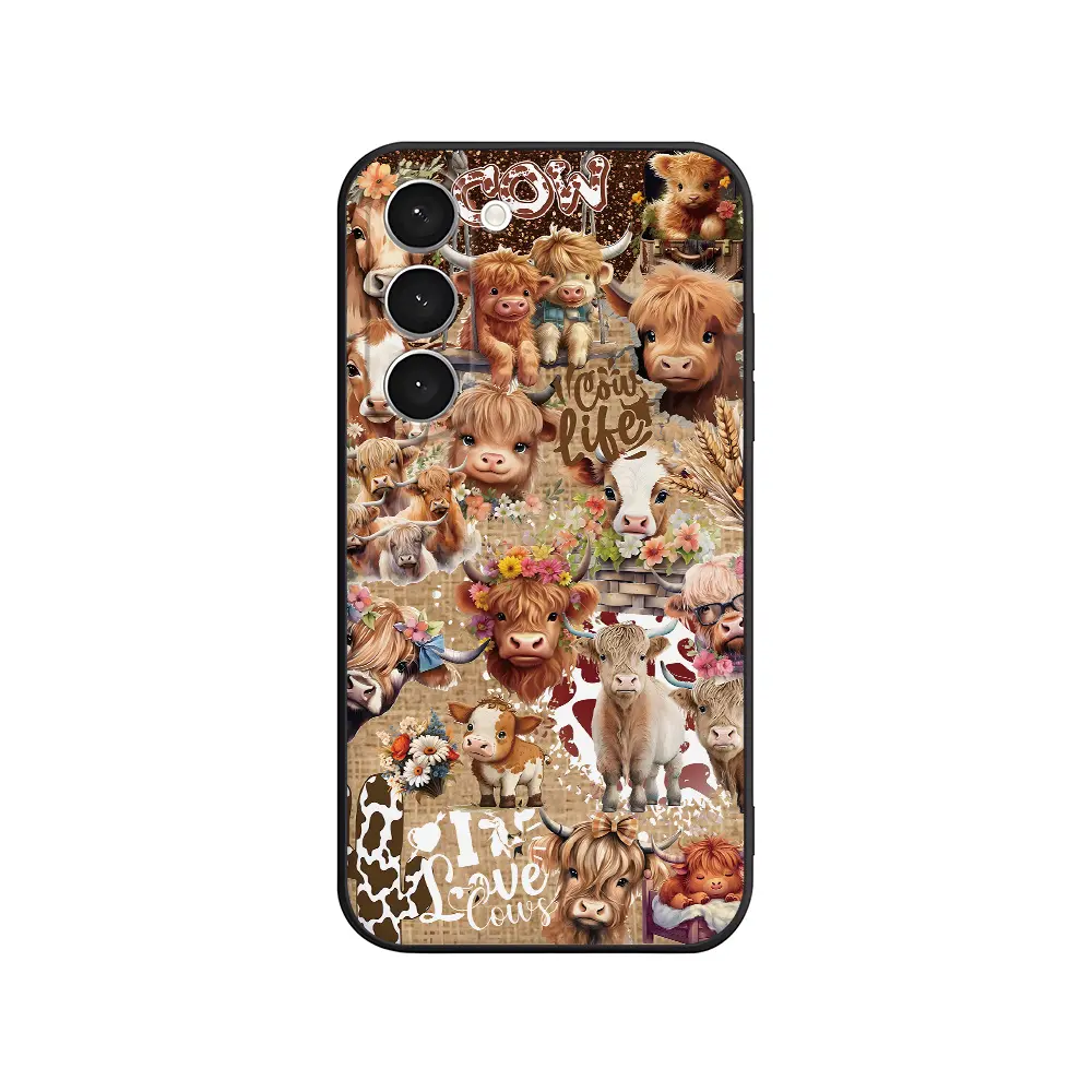 Phone Cases: Highland Cow Floral Cute Aesthetic Phone Case for Samsung Galaxy S25/S24/S23/S22/S21 Plus Ultra and Iphone models.Soft & Flexible: Easy to install/remove, no scratches on your phone.Anti-Yellow Material: Long-lasting print that won't fade., A