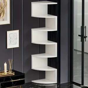 7-Tier Corner Shelf - Space-Saving Corner Organizer, Durable Plastic Shelf Unit, Modern Black and White Storage Rack for Living Room, Kitchen, Office - Easy to Install AB049