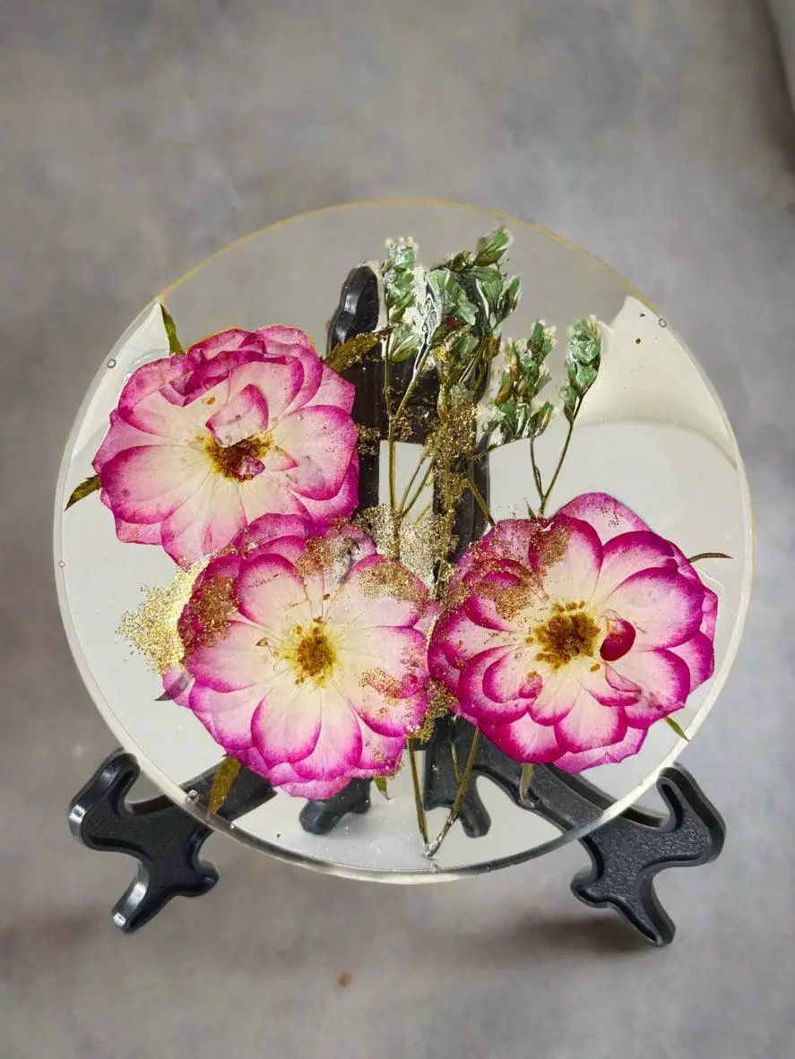Handmade Pink & White Blossom Elegance Floral Resin Display Plate