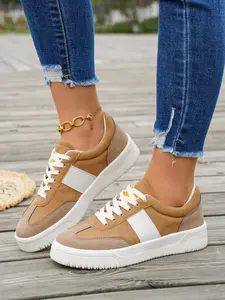 Lightweight Comfortable Sports Running Shoes, Walking Running Sneakers, Casual PU Leather Patchwork Design, Medium Width Rubber Sole, All-Season Outdoor Fashion Women's Walking Shoes