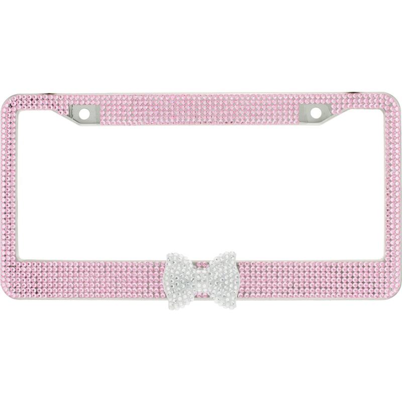 2 Pack Bling License Plate Frame, Rhinestone Premium Stainless Steel License Plate Frame, Facets Clear Color Rhinestone Crystal, Girly Car Accessories Automotive Vehicle