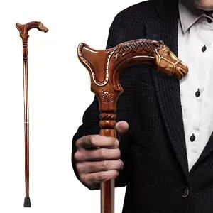 Fashionable Equestrian Gentleman's Cane - Elegant Luxury Horse Head Scepter, Premium Unisex Wooden Walking Stick for Role-Play, Vintage Couple Style and Gifting, with Ergonomic Comfort Grip