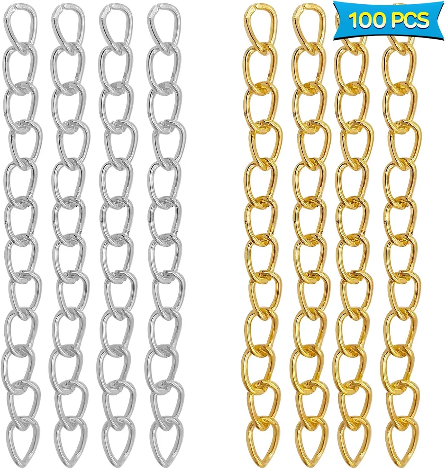 100 count 50mm x 4mm Extender Chains Tail Chain Removable Extension Chain for DIY  Making Necklace Bracelet Anklet Key Chain( & )