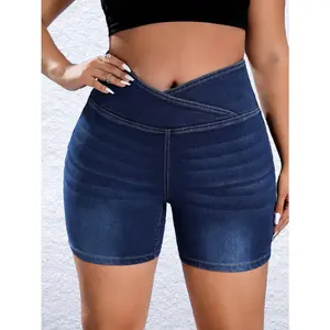 Plus Size Women's Fashionable Casual Summer Comfortable Deep Blue Tight High Waisted Denim Shorts Exquisite Stitching Slimming Cut Shorts Essential for Fashionistas How Many Scene Outfits To Wear