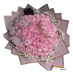 Flowers - Realistic Butterfly Flower Arrangement with Pink Roses and Twig Accents in Decorative Design