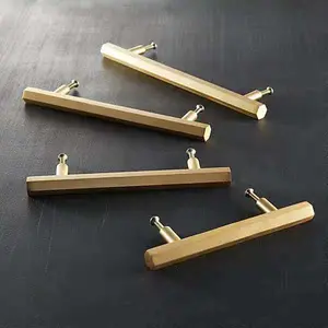 Hexagon Gold Cabinet Pulls Handles Knobs Hexagon Solid Brass Handle Dresser Drawer Knob Kitchen cabinet Cupboard T Bar Furniture Hardware