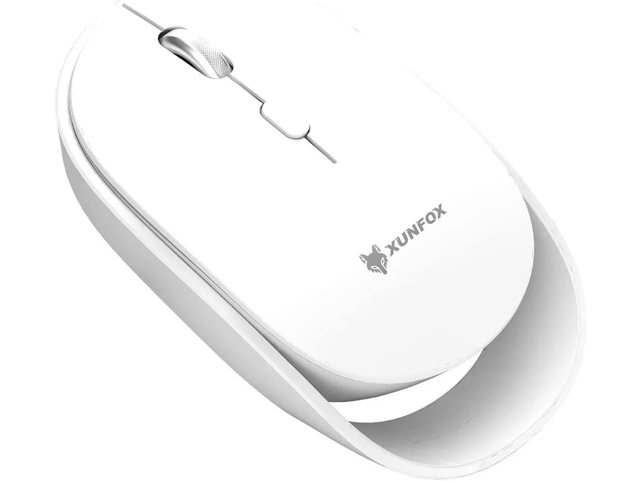 Basaltech Ergonomic Silent Wireless Mouse - 2.4G Dual-Mode Rechargeable, 3 Adjustable DPI Levels for Laptop, Desktop, PC (White), Ergonomic Mouse, Silent Mouse