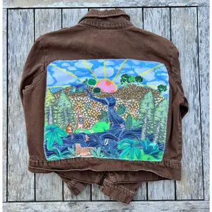 Ernest the cat Upcycled Denim Jacket