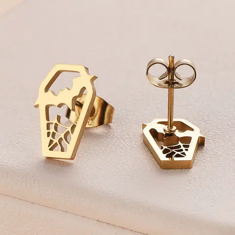 Stainless Steel Bat Coffin Earrings for Women - Halloween Stud Earrings Jewelry Earrings Studs