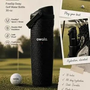 Owala FreeSip Sway Golf 30oz Water Bottle Black Golf Ball Texture Insulated Stainless Steel Leakproof Travel Tumbler with Straw Lid Handle