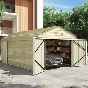Lockable 12'x20' Heavy Duty Metal Shed - Outdoor Garden Storage Shed with Double Doors & Side Door, Large Backyard Tool Shed for Patio/ Lawn/ Equipment