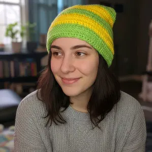 Kitty Ear Crochet Beanie multicolor Striped Design for Comfortable Wear