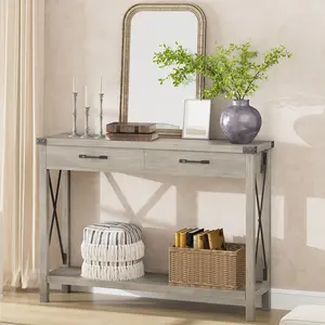 Industrial Console Table with Drawers - 43" Entryway Table, Narrow Long Sofa Table for Living Room, Couch, Hallway, Foyer, Kitchen Counter